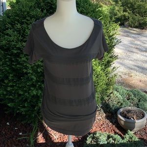 LOFT Gray Tee with Chiffon Trim Size S GUC
